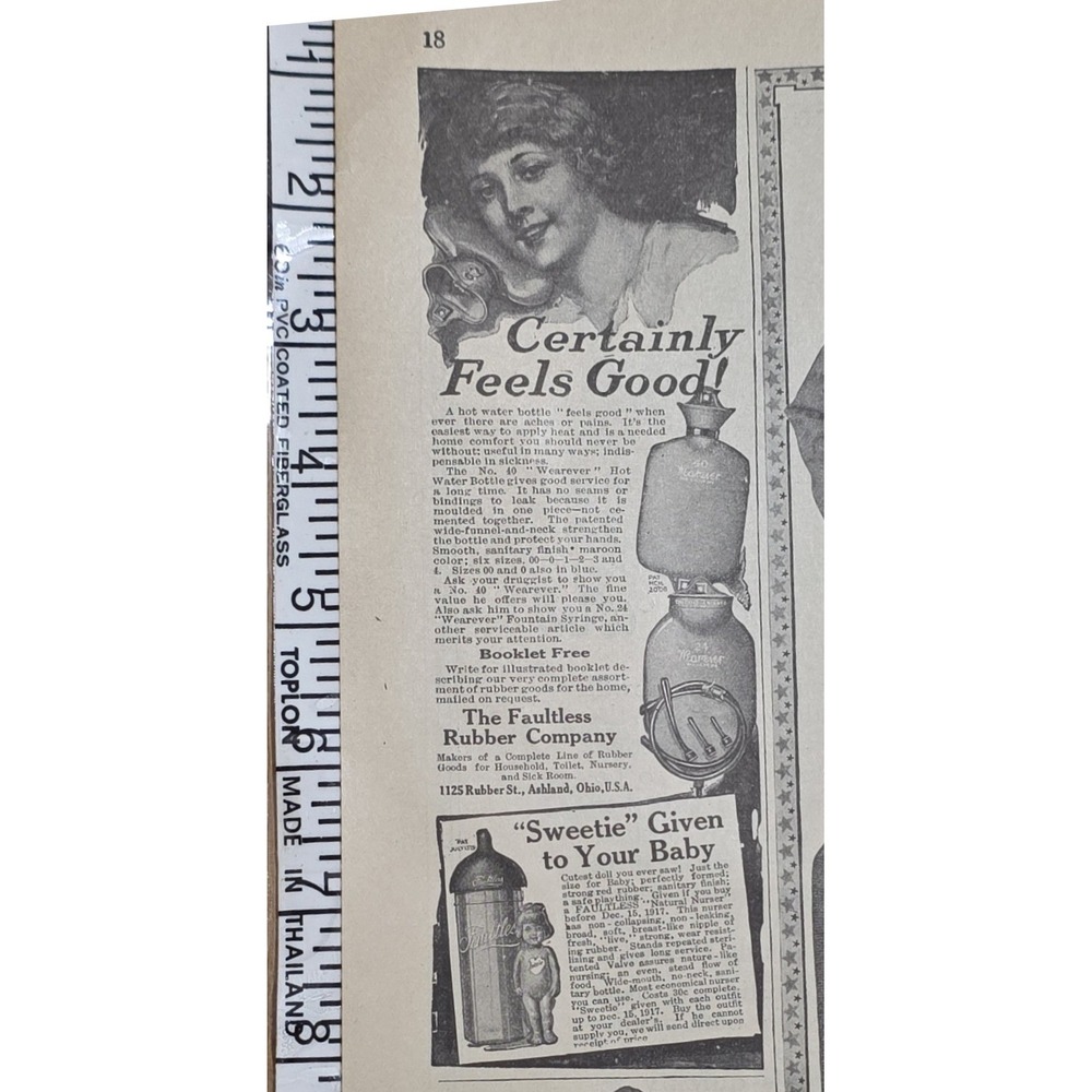 Vintage 1917 Faultless Rubber Co Print Ad Wearever Hot Water Bottle Sweetie Doll